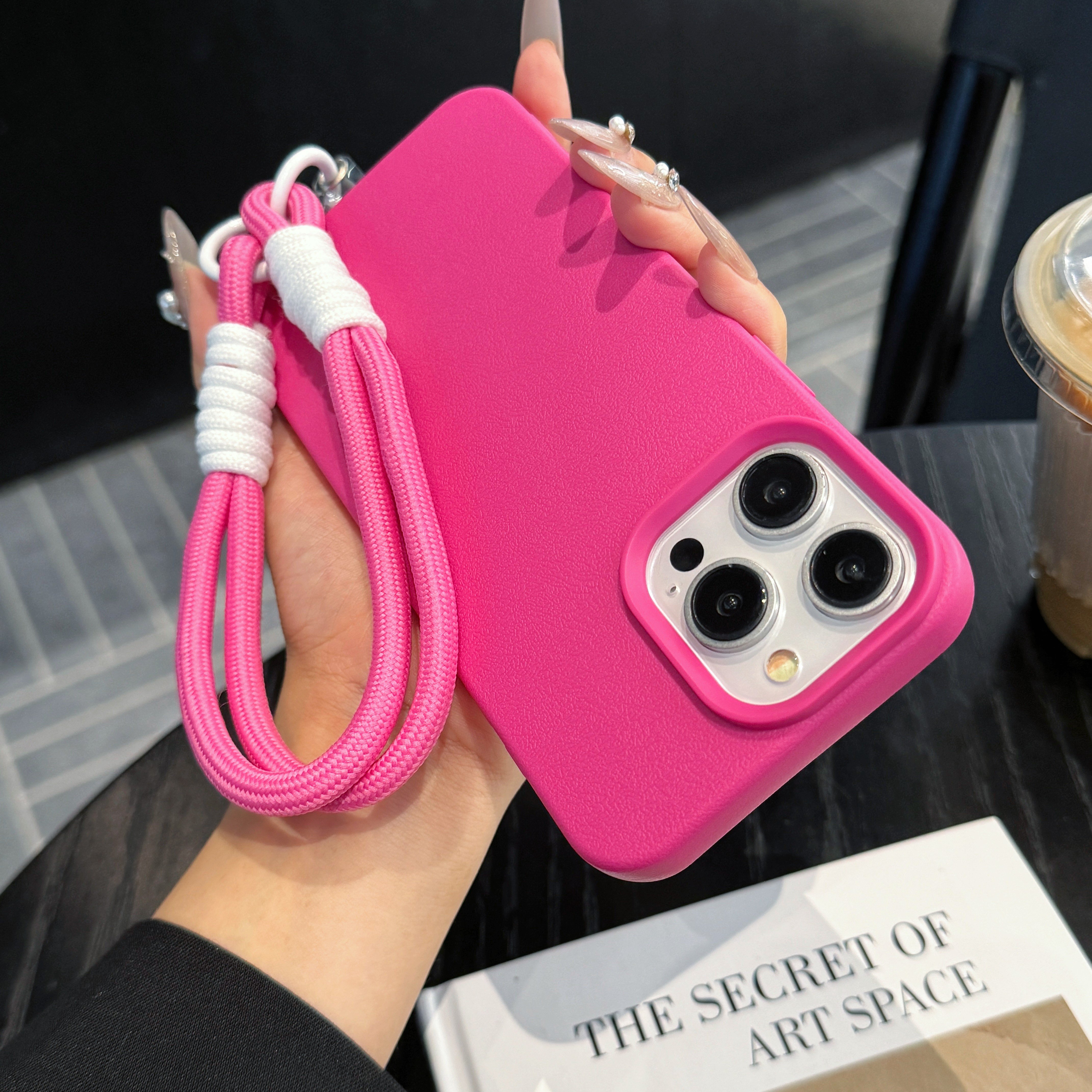USLION Lychee pattern + Strap Style Mobile Phone Case Phone Cover TPU Material Cell Phone Back Protective Case