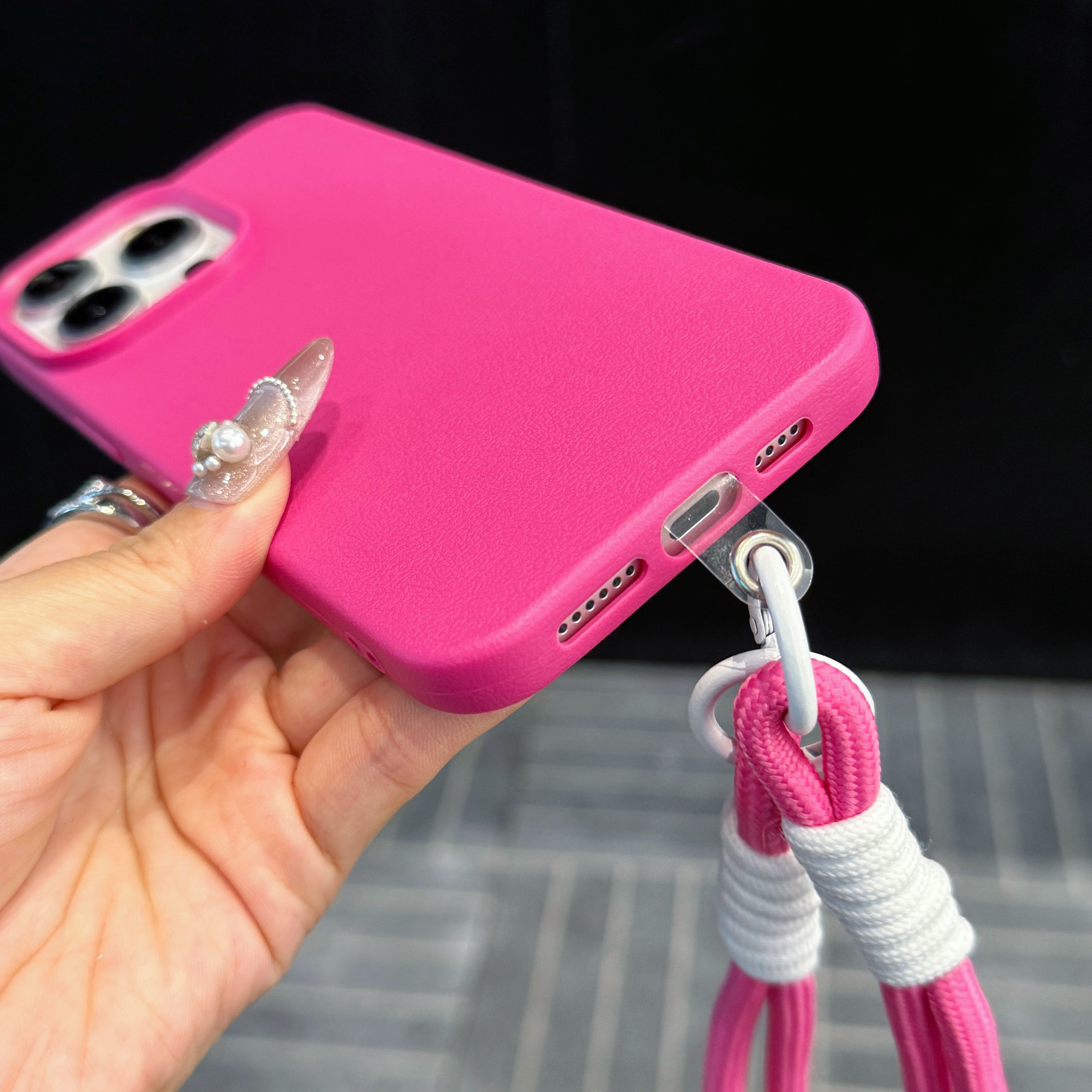 USLION Lychee pattern + Strap Style Mobile Phone Case Phone Cover TPU Material Cell Phone Back Protective Case