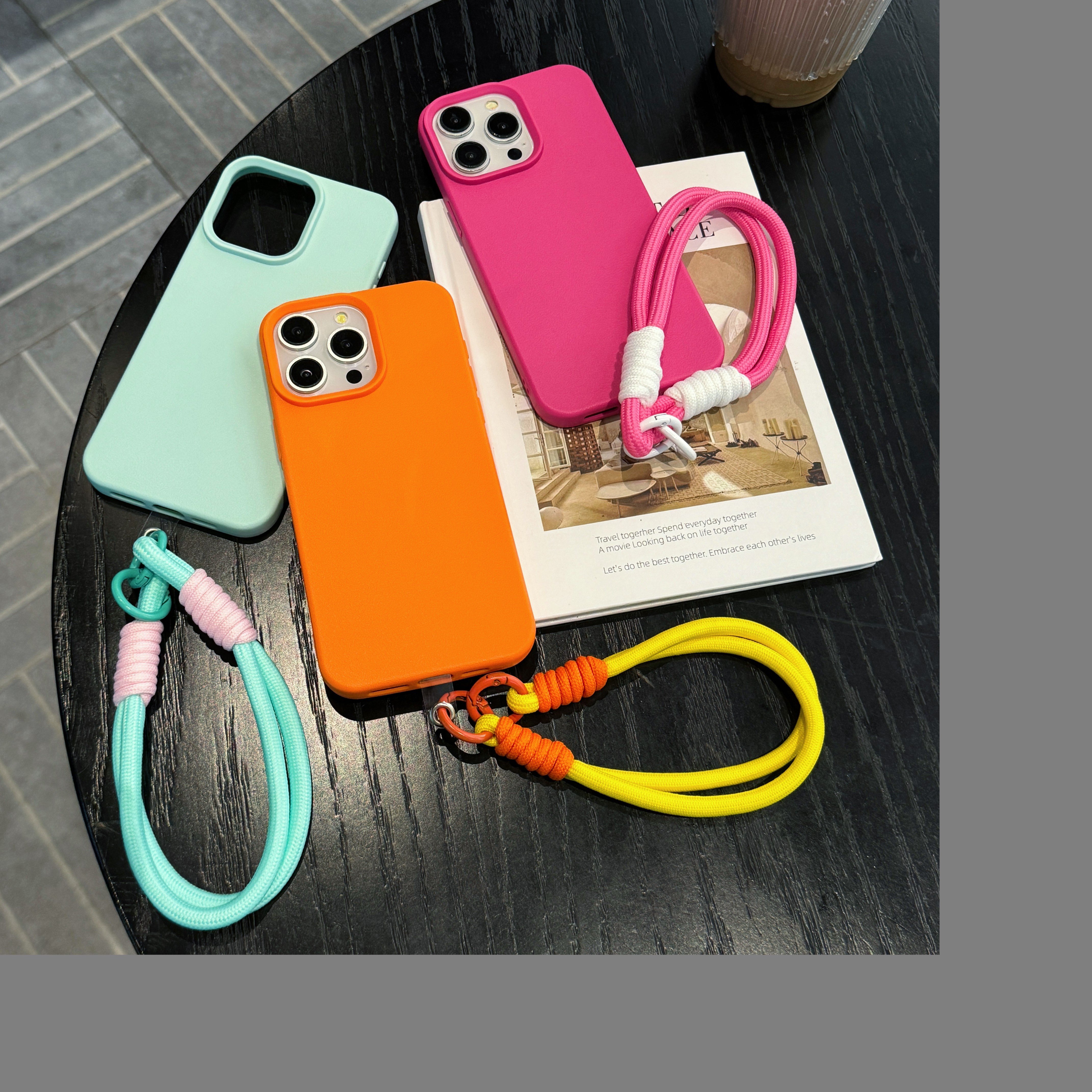 USLION Lychee pattern + Strap Style Mobile Phone Case Phone Cover TPU Material Cell Phone Back Protective Case