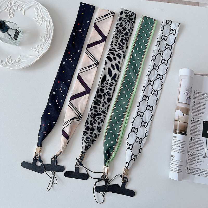 Mobile Phone Hanging Rope Hanging Neck Silk Scarf Satin Wide Cloth Pendant Long Section Neck Hanging Rope with Universal Clip