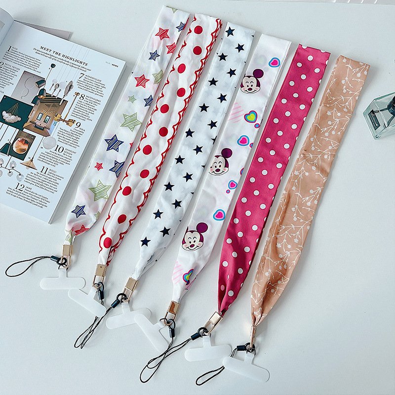 Mobile Phone Hanging Rope Hanging Neck Silk Scarf Satin Wide Cloth Pendant Long Section Neck Hanging Rope with Universal Clip
