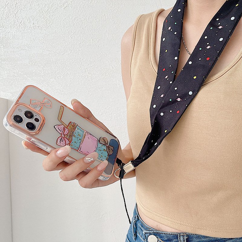 Mobile Phone Hanging Rope Hanging Neck Silk Scarf Satin Wide Cloth Pendant Long Section Neck Hanging Rope with Universal Clip