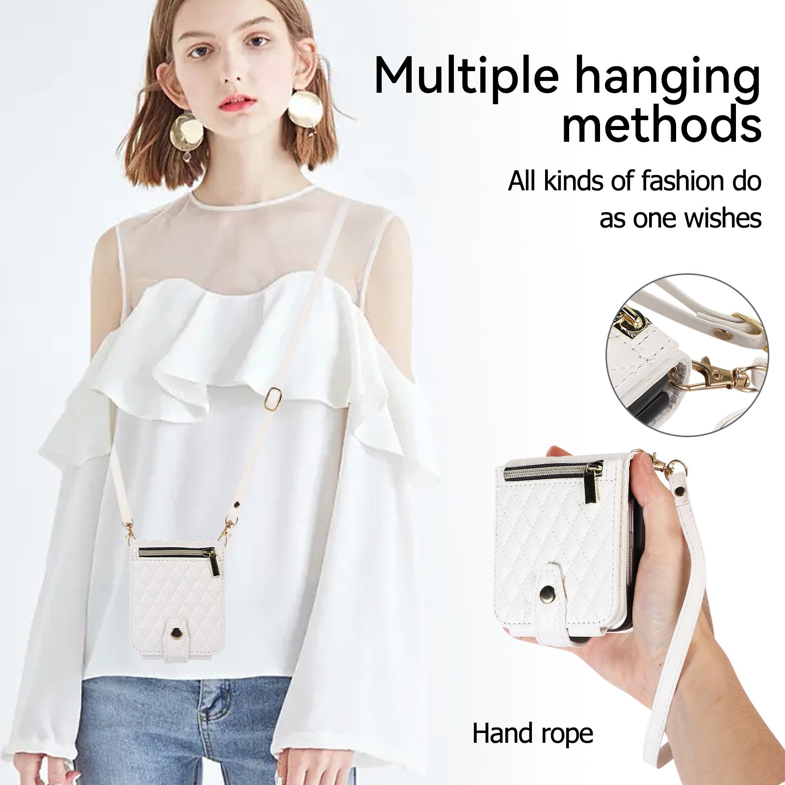 Fashion Luxury PU Leather Wallet Card Slot Folding Phone Case with Strap Lanyard For Samsung Galaxy Z Flip 5 Flip4 5G