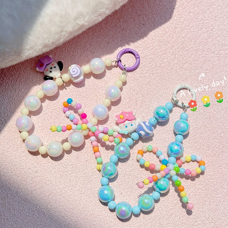 New bow beaded Sanrio mobile phone chain key chain bag with mobile phone chain bracelet