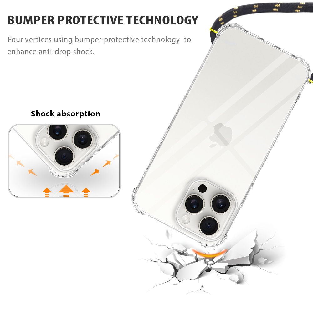 Transparent Cell Phone Case with Lanyard For iPhone 16 Pro Max 15 14 13 12 11 X XS XR 7 8 Plus SE