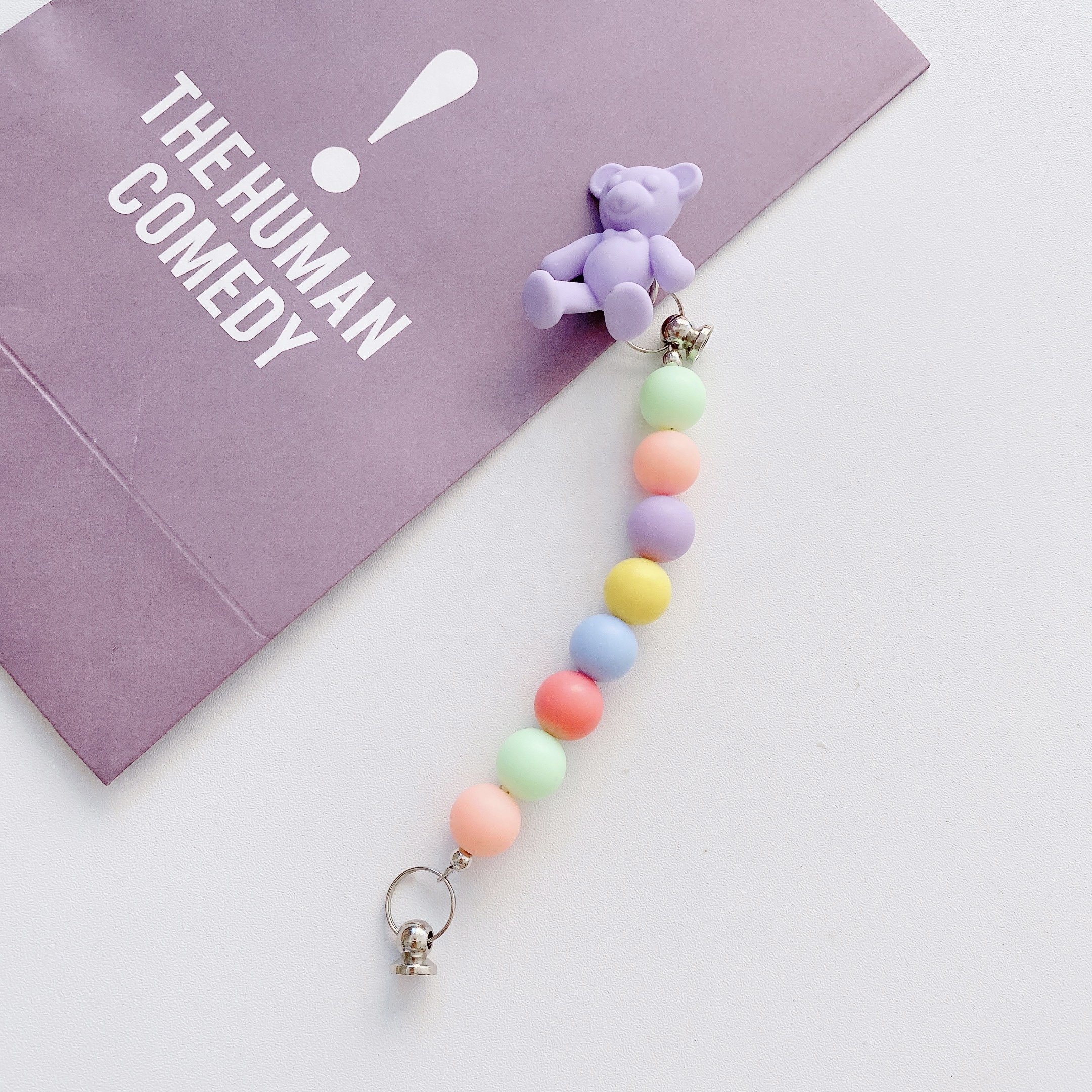 Rainbow Color Phone Case Chain With Cute Acrylic Bear For Portable Mobile Phone Strap
