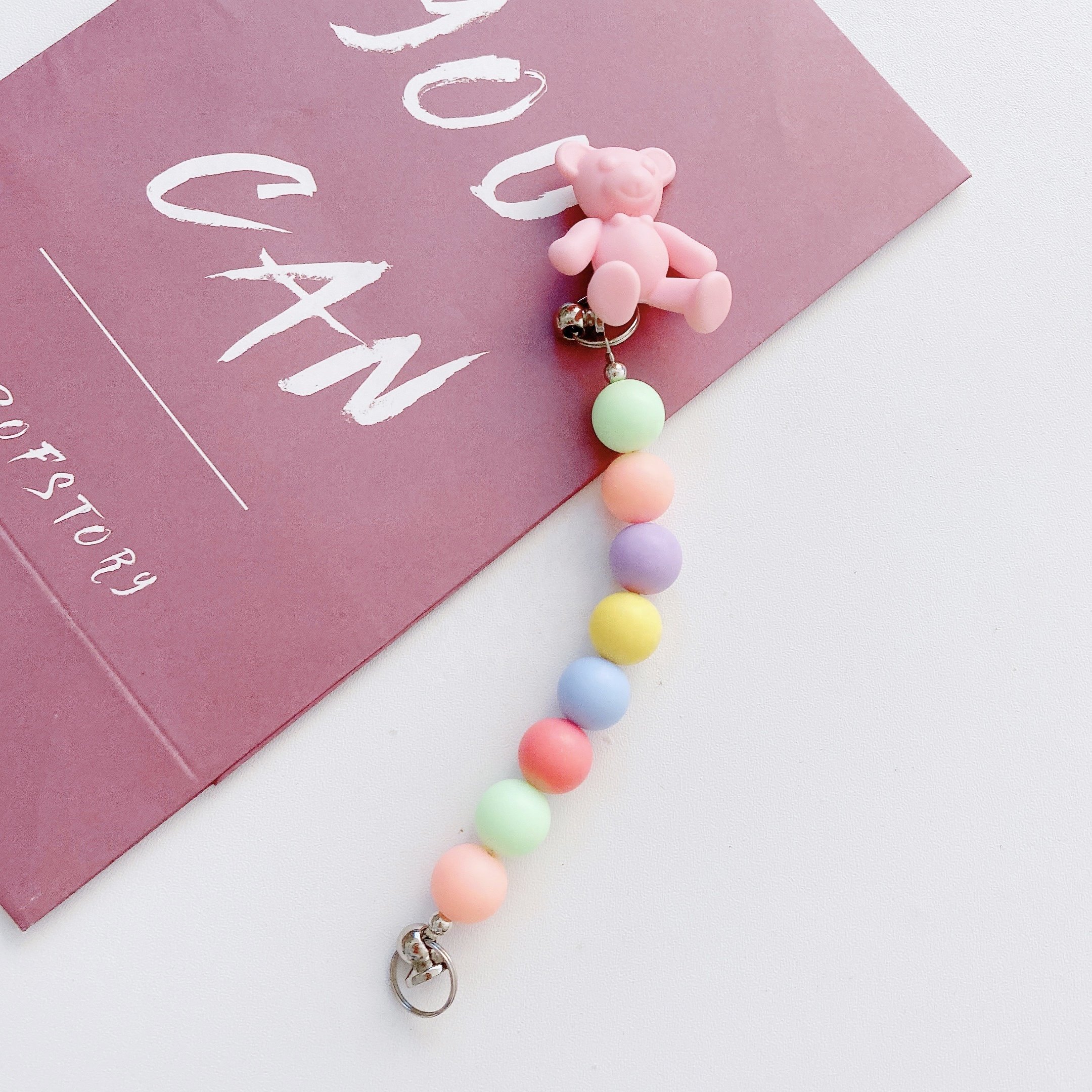 Rainbow Color Phone Case Chain With Cute Acrylic Bear For Portable Mobile Phone Strap