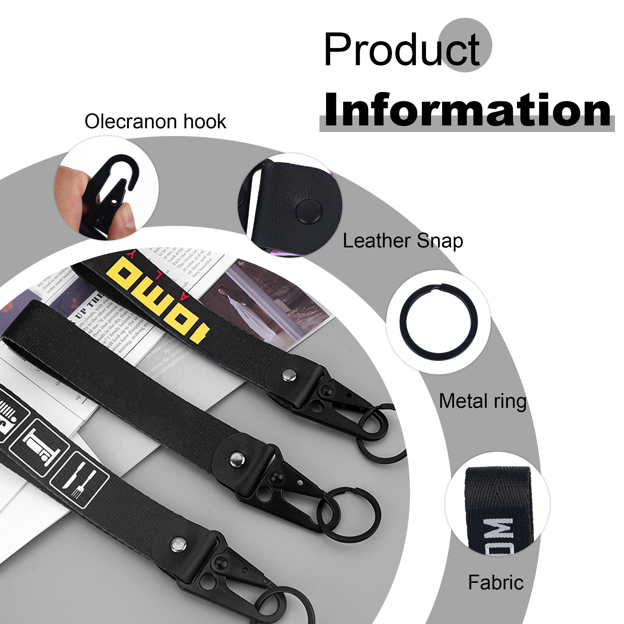 Custom Motorcycle Key Lanyard with Short Wrist Lanyard Eagle Buckle Label Nylon Material Keychain with Custom Logo