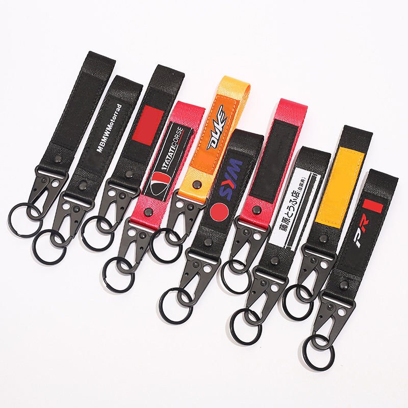 Custom Motorcycle Key Lanyard with Short Wrist Lanyard Eagle Buckle Label Nylon Material Keychain with Custom Logo