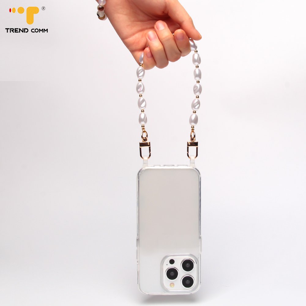 DIY Crystal White Pear Short Mobile Phone Cord Strap Chic Bead Chain for Bags and Accessories
