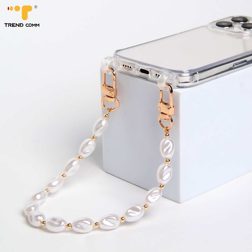 DIY Crystal White Pear Short Mobile Phone Cord Strap Chic Bead Chain for Bags and Accessories