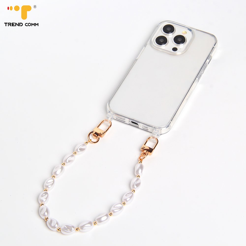 DIY Crystal White Pear Short Mobile Phone Cord Strap Chic Bead Chain for Bags and Accessories