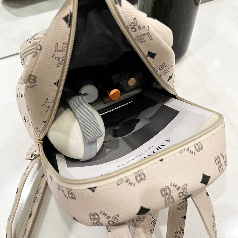 PU Leather Lychee Patterns Preppy Mobile Phone Ladies Bags Pink Weightless Printed Backpacks For Girls