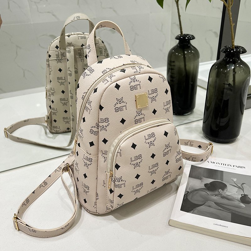 PU Leather Lychee Patterns Preppy Mobile Phone Ladies Bags Pink Weightless Printed Backpacks For Girls