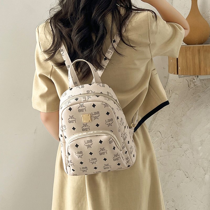 PU Leather Lychee Patterns Preppy Mobile Phone Ladies Bags Pink Weightless Printed Backpacks For Girls