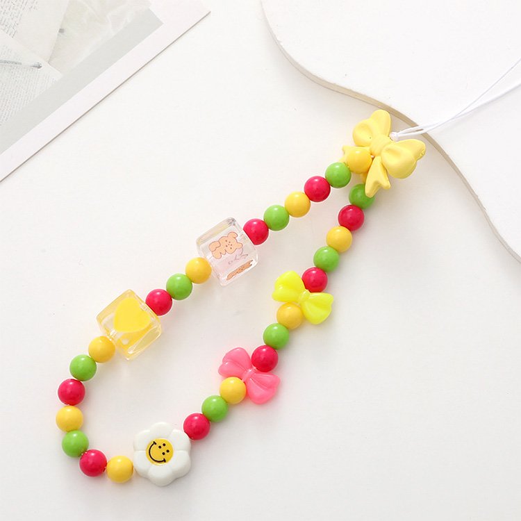 Hand made maiden heart pink Bear crystal mobile phone straps Beaded chain universal phone case chain accessories flower