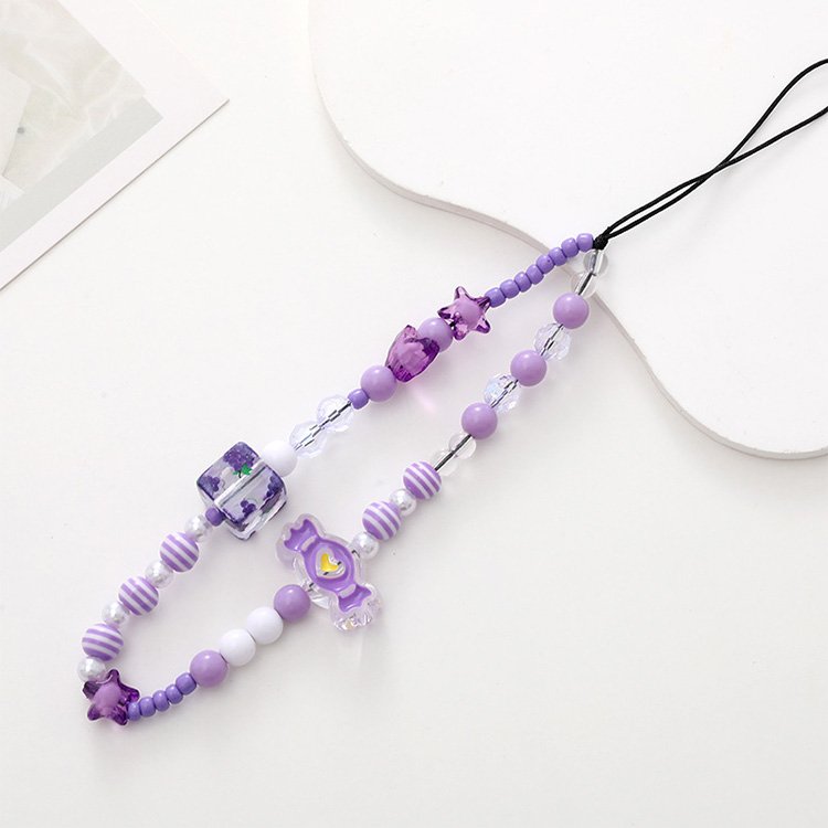 Hand made maiden heart pink Bear crystal mobile phone straps Beaded chain universal phone case chain accessories flower