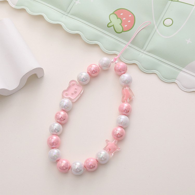 Hand made maiden heart pink Bear crystal mobile phone straps Beaded chain universal phone case chain accessories flower