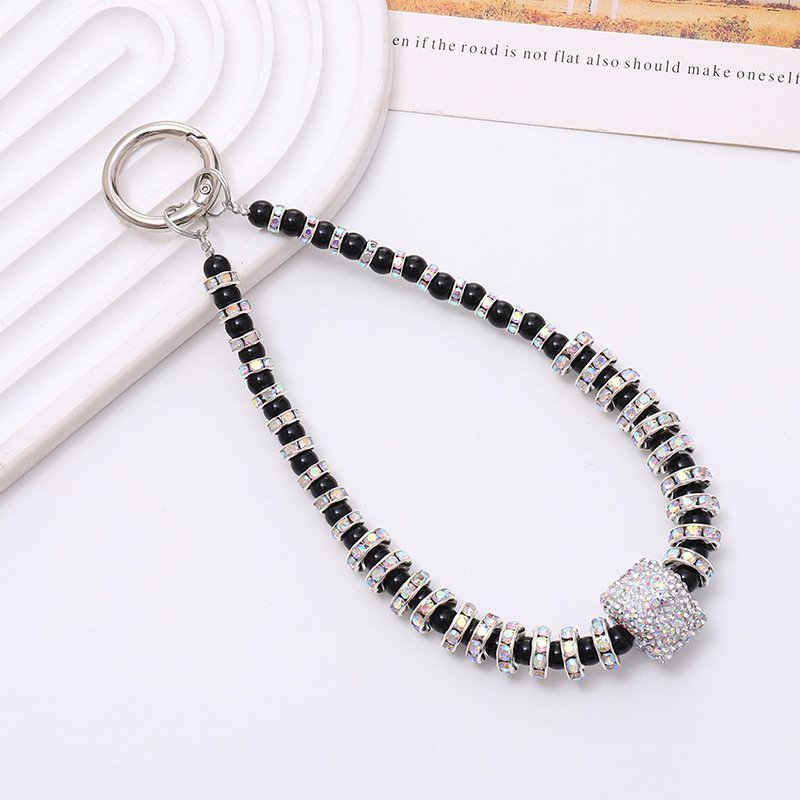 Hot Selling Handmade Beaded Pearl Mobile Phone Chain Silver Diamond Wrist Bracelet Luxury Versatile Crystal Phone Case Pendant