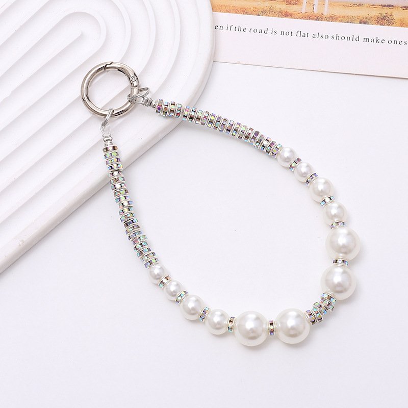 Hot Selling Handmade Beaded Pearl Mobile Phone Chain Silver Diamond Wrist Bracelet Luxury Versatile Crystal Phone Case Pendant