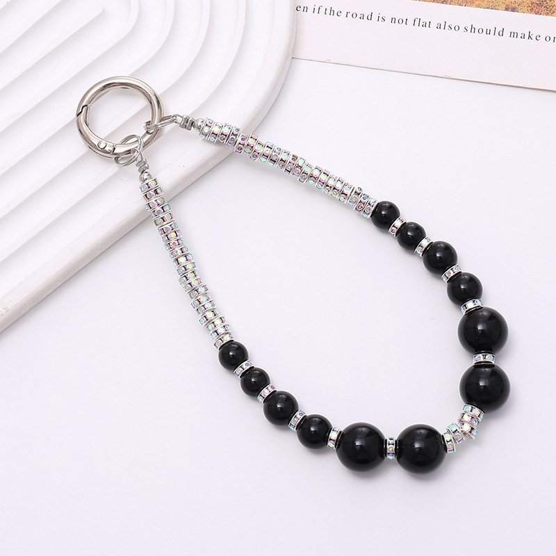 Hot Selling Handmade Beaded Pearl Mobile Phone Chain Silver Diamond Wrist Bracelet Luxury Versatile Crystal Phone Case Pendant