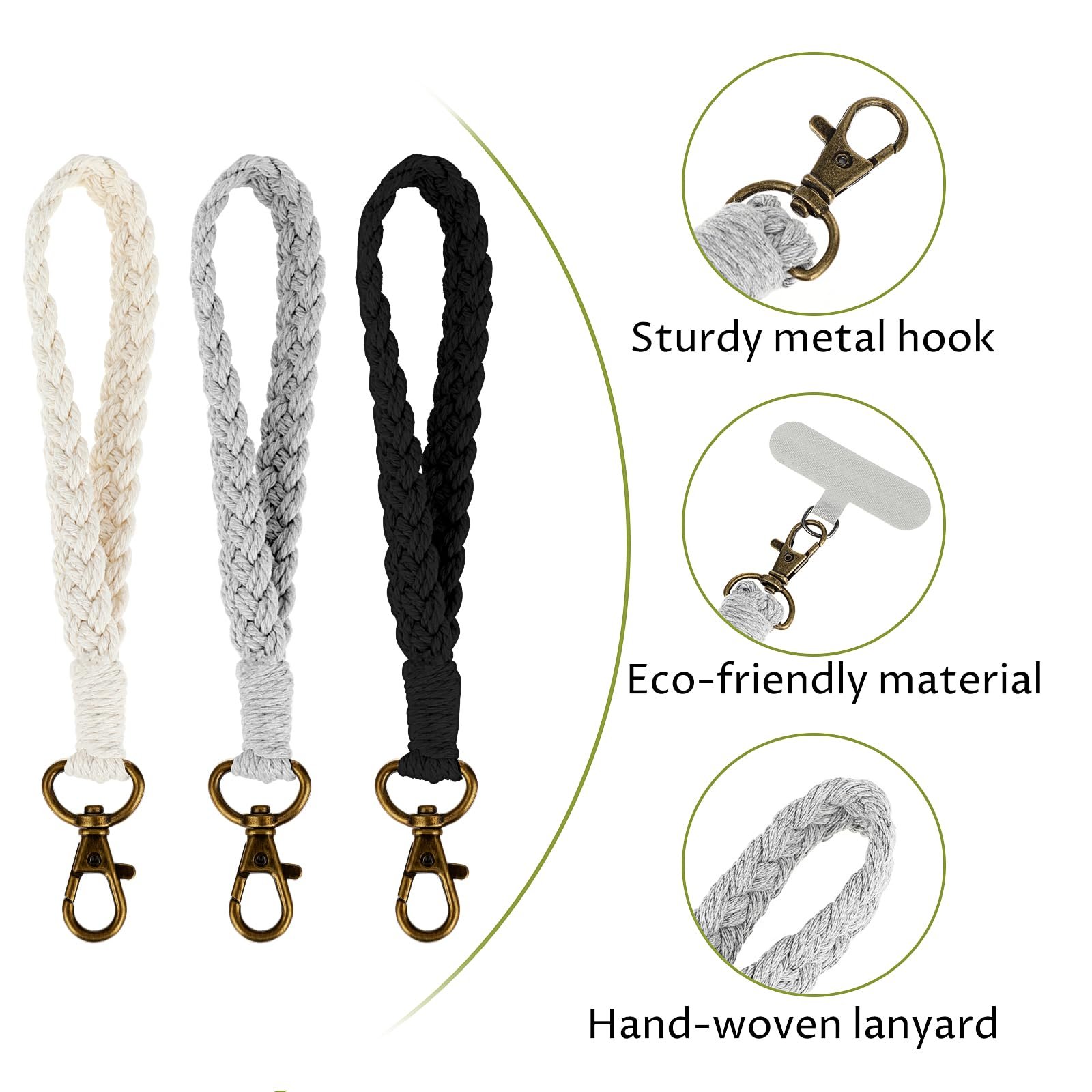 Boho Macrame Smartphone Chain Charm Wristlet Bracelet Keychain Strap Women Girls' Cell Phone Wrist Strap Lanyard Tether Tab