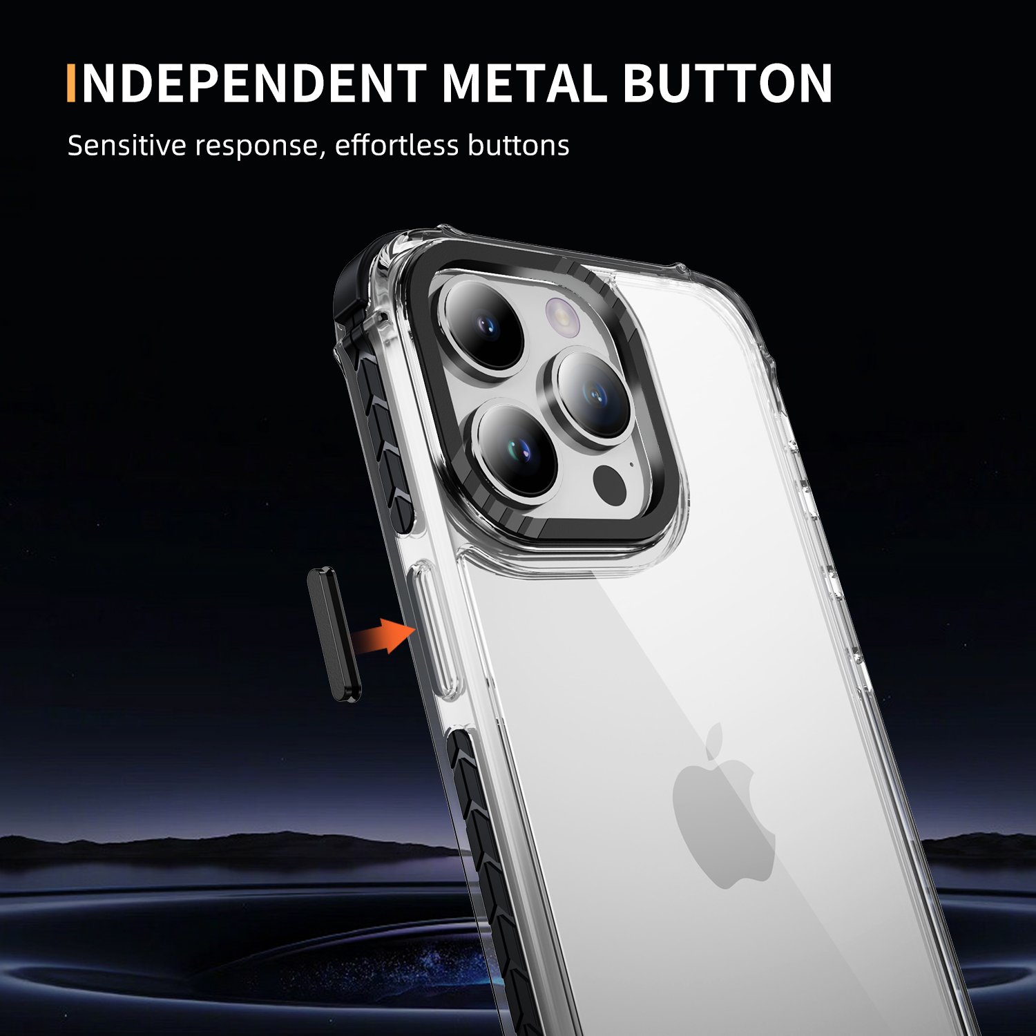 High Quality Transparent Clear Case for iPhone 16 Phone Acrylic TPU Metal Button Shockproof Mobile Cover for iPhone 16 Pro Max