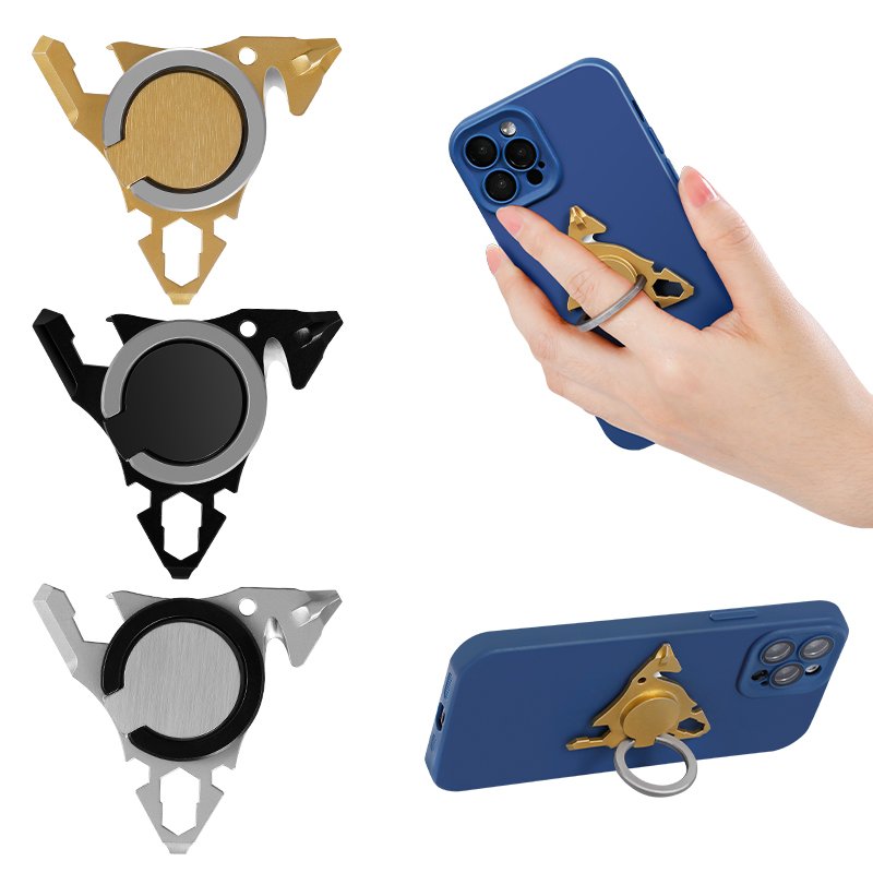 Cell Phone Ring Holder Stand 6-in-1 Multi-tool Portable Wrench Bottle Opener Stand-Up Phone Grip For All Cellphone