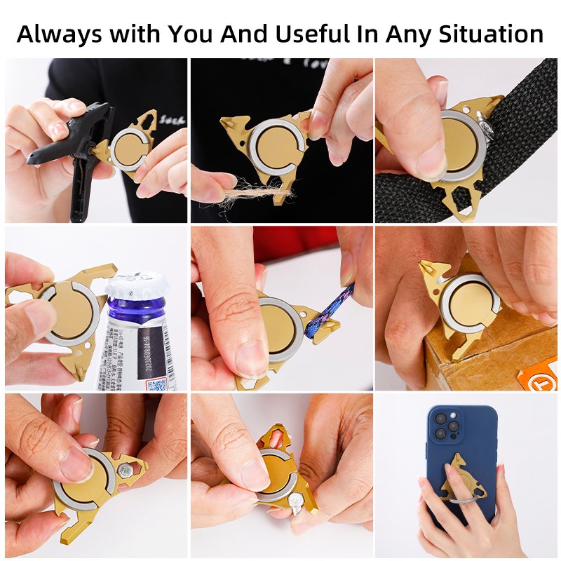 Cell Phone Ring Holder Stand 6-in-1 Multi-tool Portable Wrench Bottle Opener Stand-Up Phone Grip For All Cellphone