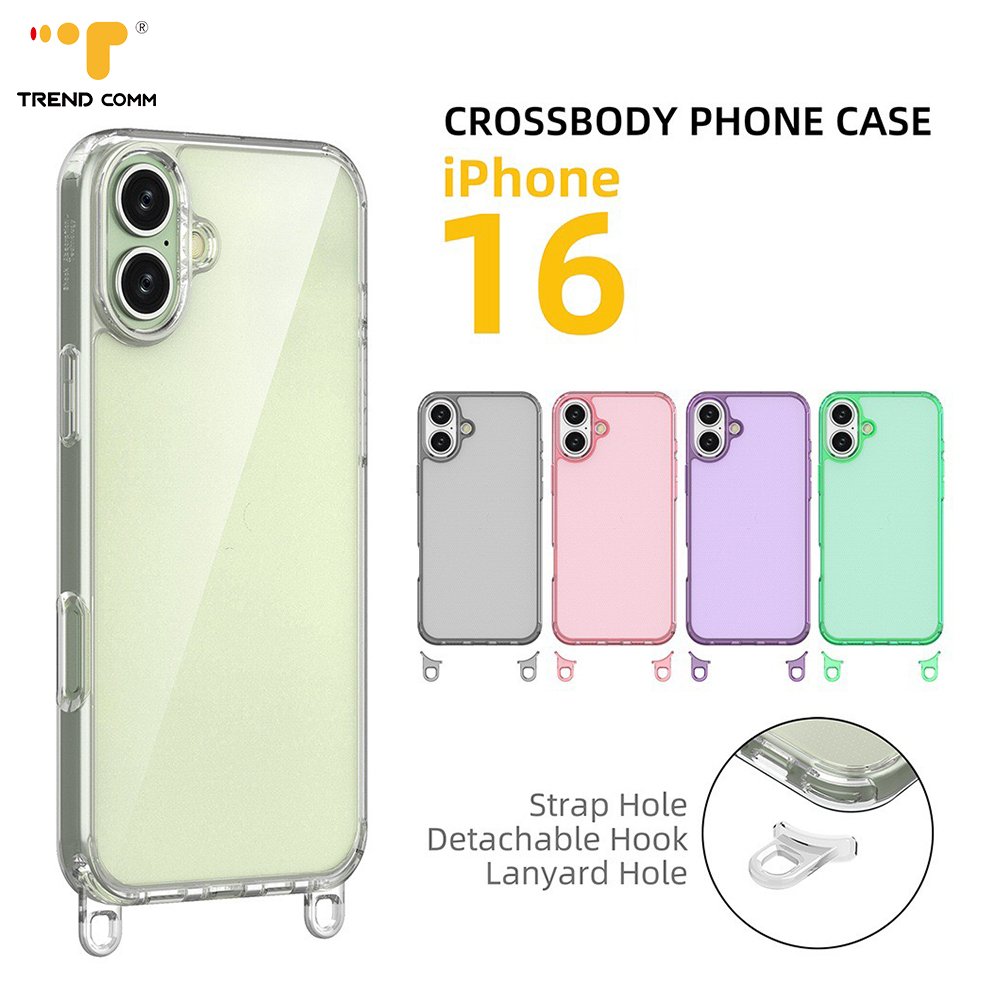 For iPhone 16 Clear Case with Detachable Lanyard Strap Hook PC+TPU 2 in 1 Shockproof Mobile Phone Cover For iPhone 16 Pro Max
