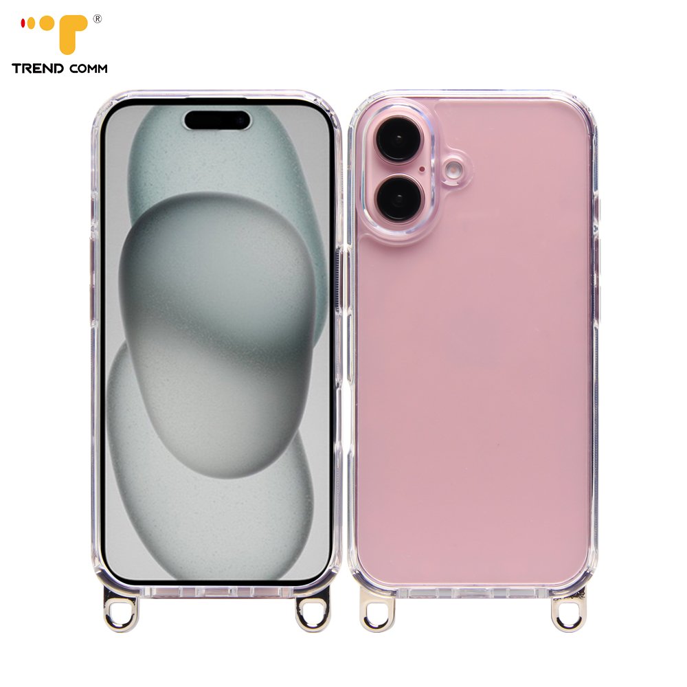 For iPhone 16 Clear Case with Detachable Lanyard Strap Hook PC+TPU 2 in 1 Shockproof Mobile Phone Cover For iPhone 16 Pro Max