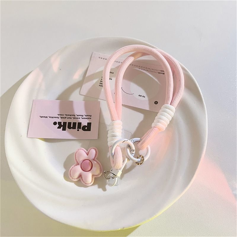 Cute Leather Flower Strap For Phone Lanyard Strap Hanging Chain Ring Cord With Patch Wrist Strap Phone Holder Detachable Rope