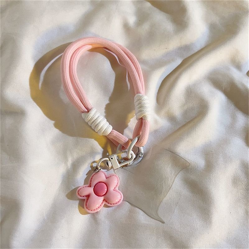 Cute Leather Flower Strap For Phone Lanyard Strap Hanging Chain Ring Cord With Patch Wrist Strap Phone Holder Detachable Rope