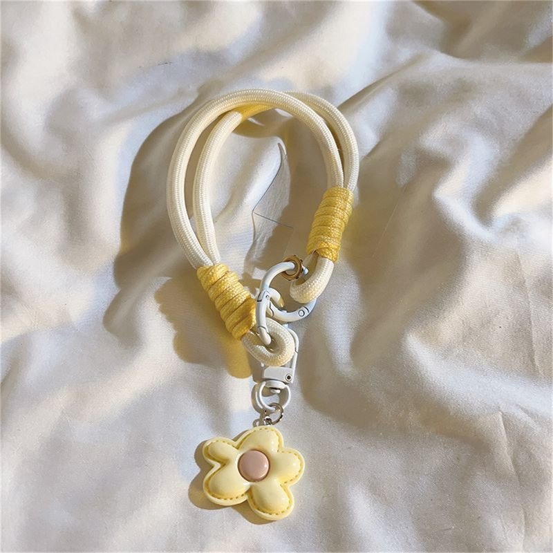 Cute Leather Flower Strap For Phone Lanyard Strap Hanging Chain Ring Cord With Patch Wrist Strap Phone Holder Detachable Rope