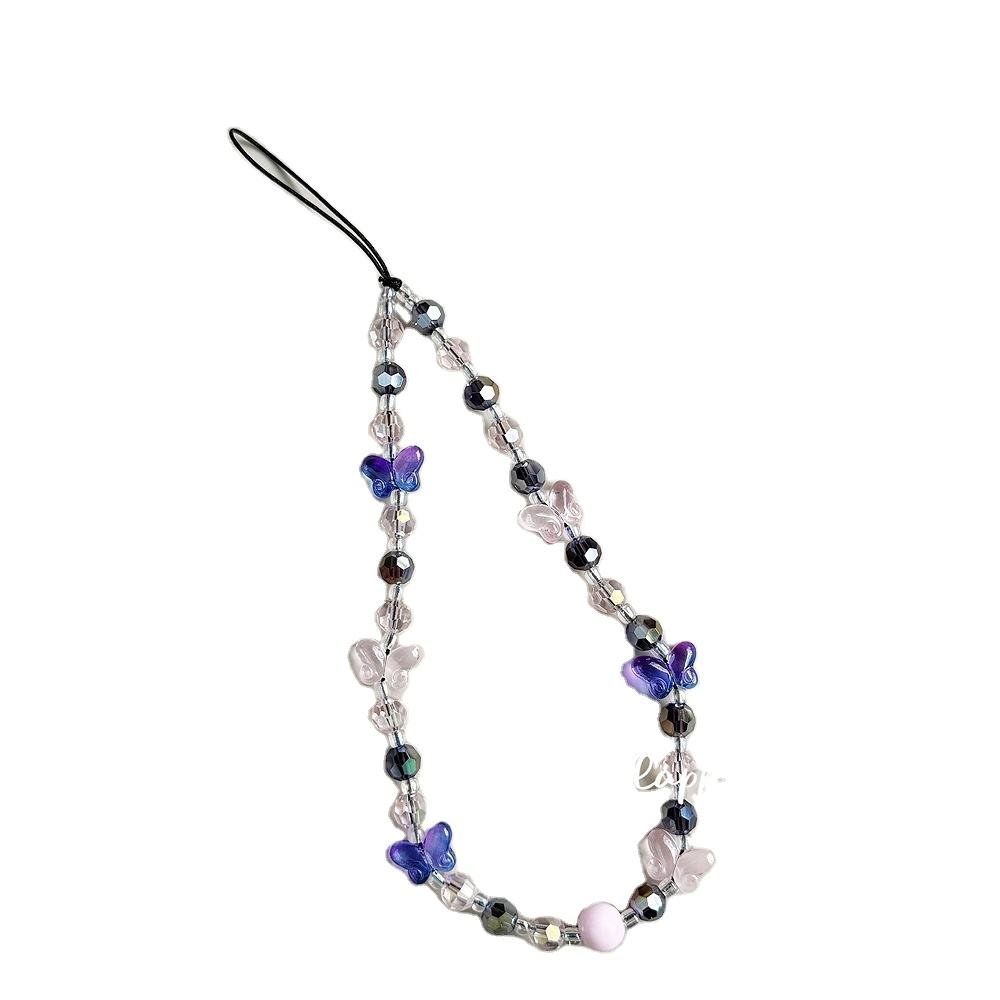 Crystal Butterfly Flower Mobile Phone Lanyard ccd Pendant Decorative Chain Bag Hanging Bracelet Anti-loss Keychain Wrist Strap