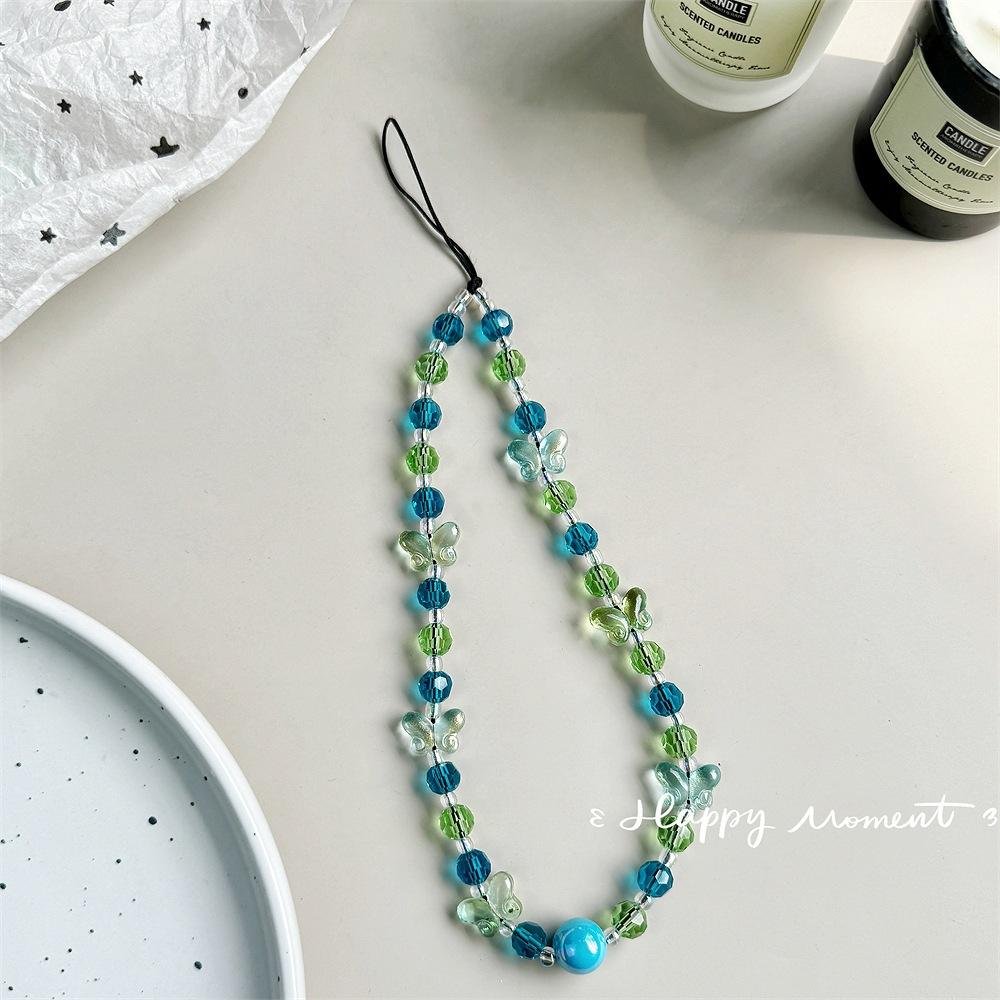 Crystal Butterfly Flower Mobile Phone Lanyard ccd Pendant Decorative Chain Bag Hanging Bracelet Anti-loss Keychain Wrist Strap