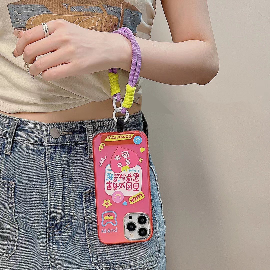 Anti Loss Universal Short Wrist Strap with Patch Label Nylon Woven Color Bracelet Phone Case Hanging Rope Mobile Phone Lanyard