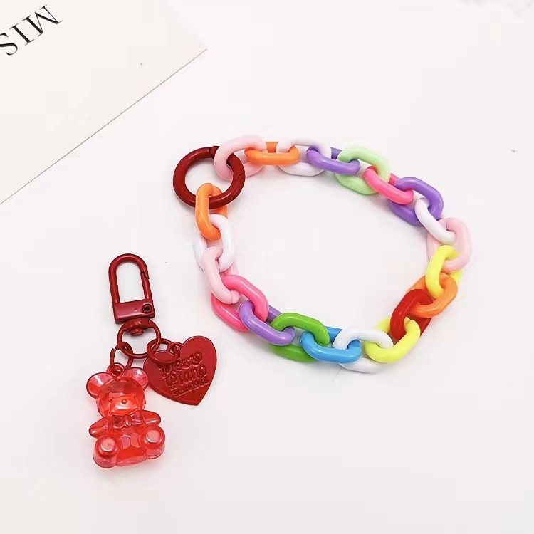 Mobile phone lanyard short wrist rope crystal bear pendant female ins wind jewelry pendant anti-loss lanyard mobile phone straps