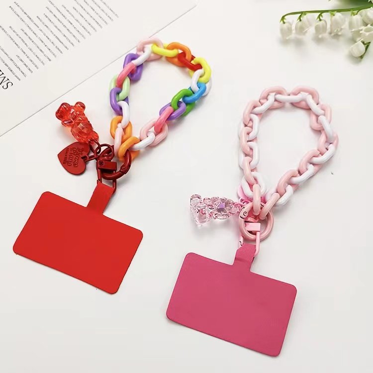 Mobile phone lanyard short wrist rope crystal bear pendant female ins wind jewelry pendant anti-loss lanyard mobile phone straps