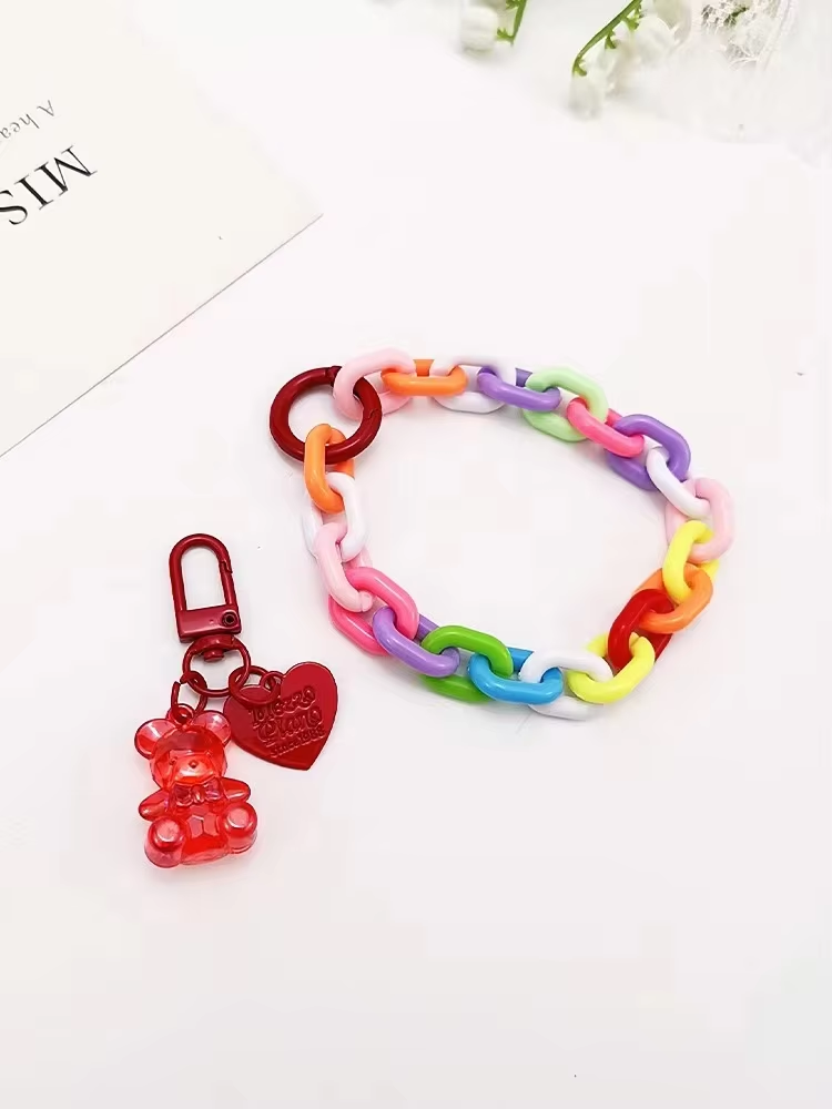Mobile phone lanyard short wrist rope crystal bear pendant female ins wind jewelry pendant anti-loss lanyard mobile phone straps