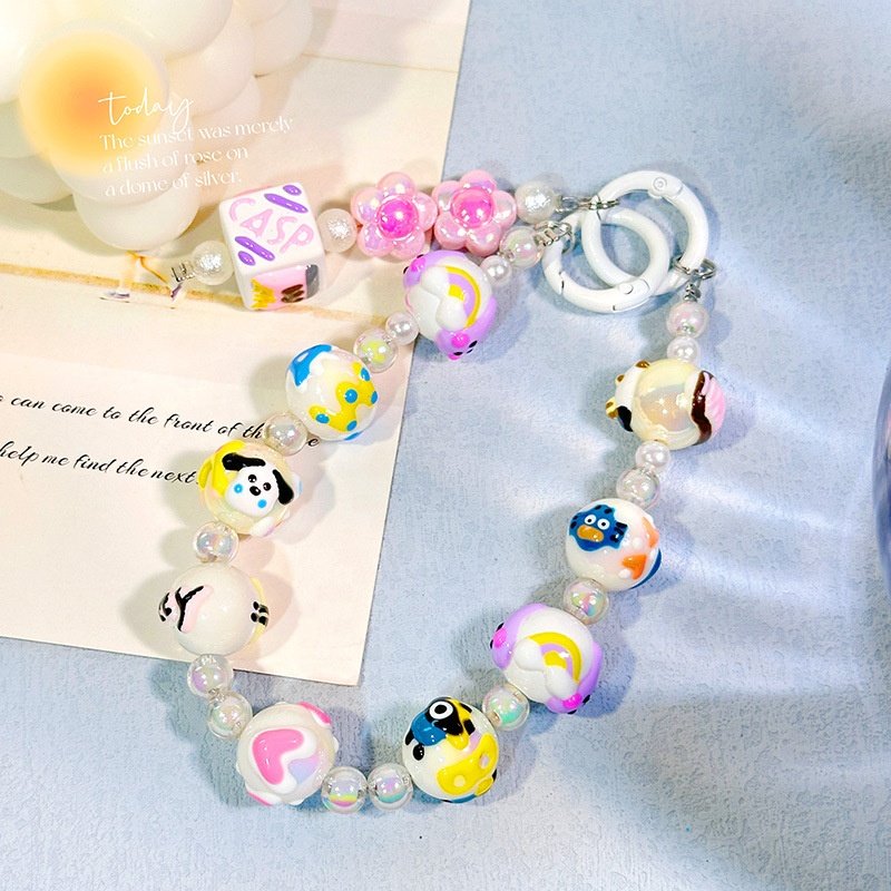 Hand Painted Beaded Mobile Phone Chain Lost Proof Beaded Necklace Pendant Key Chain Decorative Bag Hanging Strap Wrist