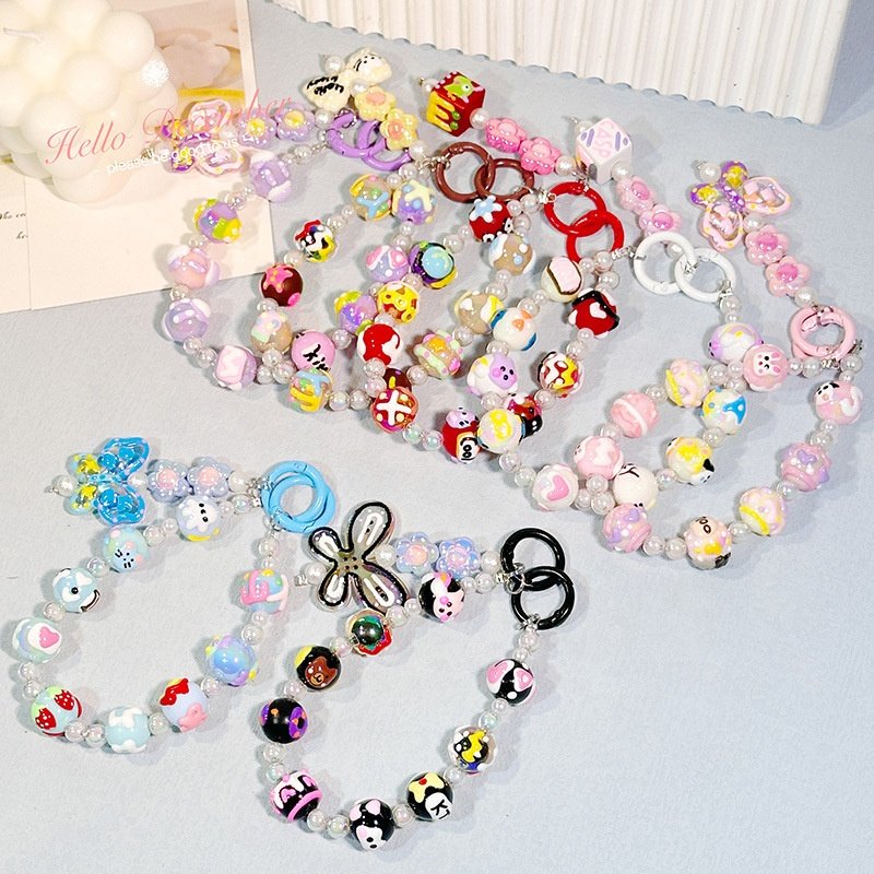 Hand Painted Beaded Mobile Phone Chain Lost Proof Beaded Necklace Pendant Key Chain Decorative Bag Hanging Strap Wrist
