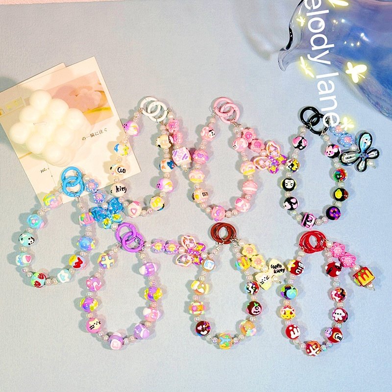 Hand Painted Beaded Mobile Phone Chain Lost Proof Beaded Necklace Pendant Key Chain Decorative Bag Hanging Strap Wrist