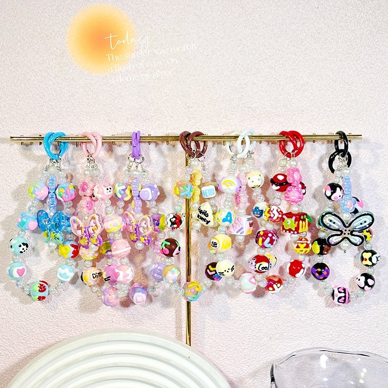 Hand Painted Beaded Mobile Phone Chain Lost Proof Beaded Necklace Pendant Key Chain Decorative Bag Hanging Strap Wrist