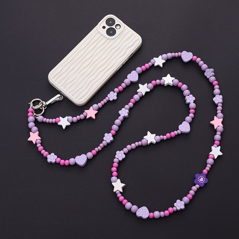 Various Design Colorful Beads Chain Lanyard For Bag Keychain Long Necklace Crossbody Chain With Tether Patch For Cell Phone