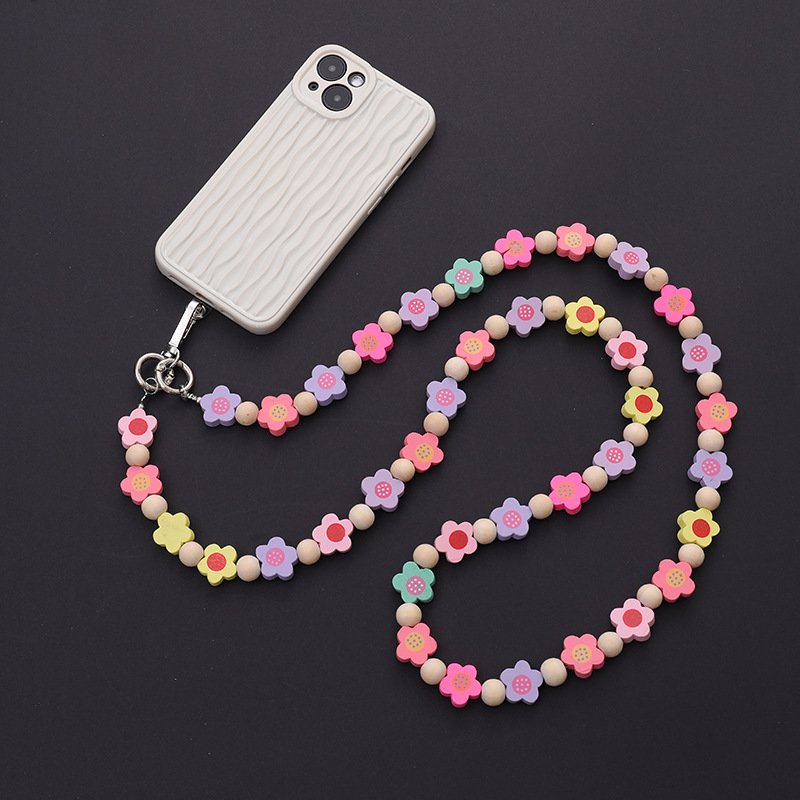 Various Design Colorful Beads Chain Lanyard For Bag Keychain Long Necklace Crossbody Chain With Tether Patch For Cell Phone