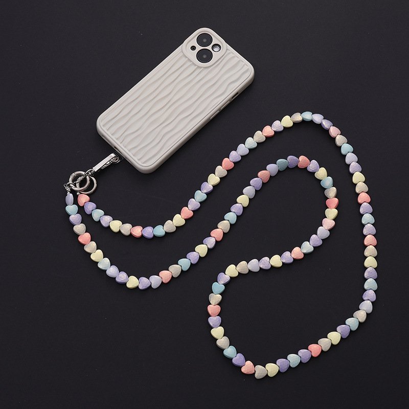 Various Design Colorful Beads Chain Lanyard For Bag Keychain Long Necklace Crossbody Chain With Tether Patch For Cell Phone