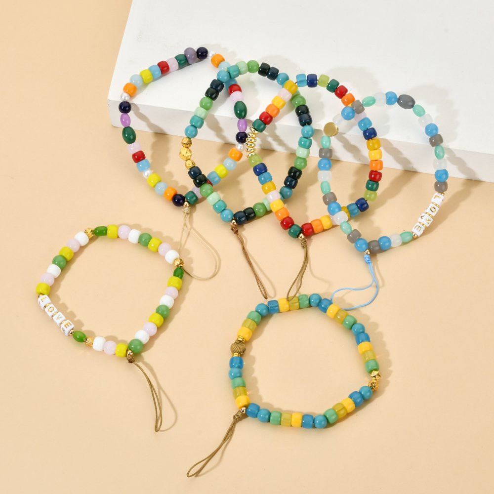 oho Color New Mobile Phone Strap Lanyard Colorful Glass Beads Charms Rope DIY Cell Phone Case Hanging Cord for Women