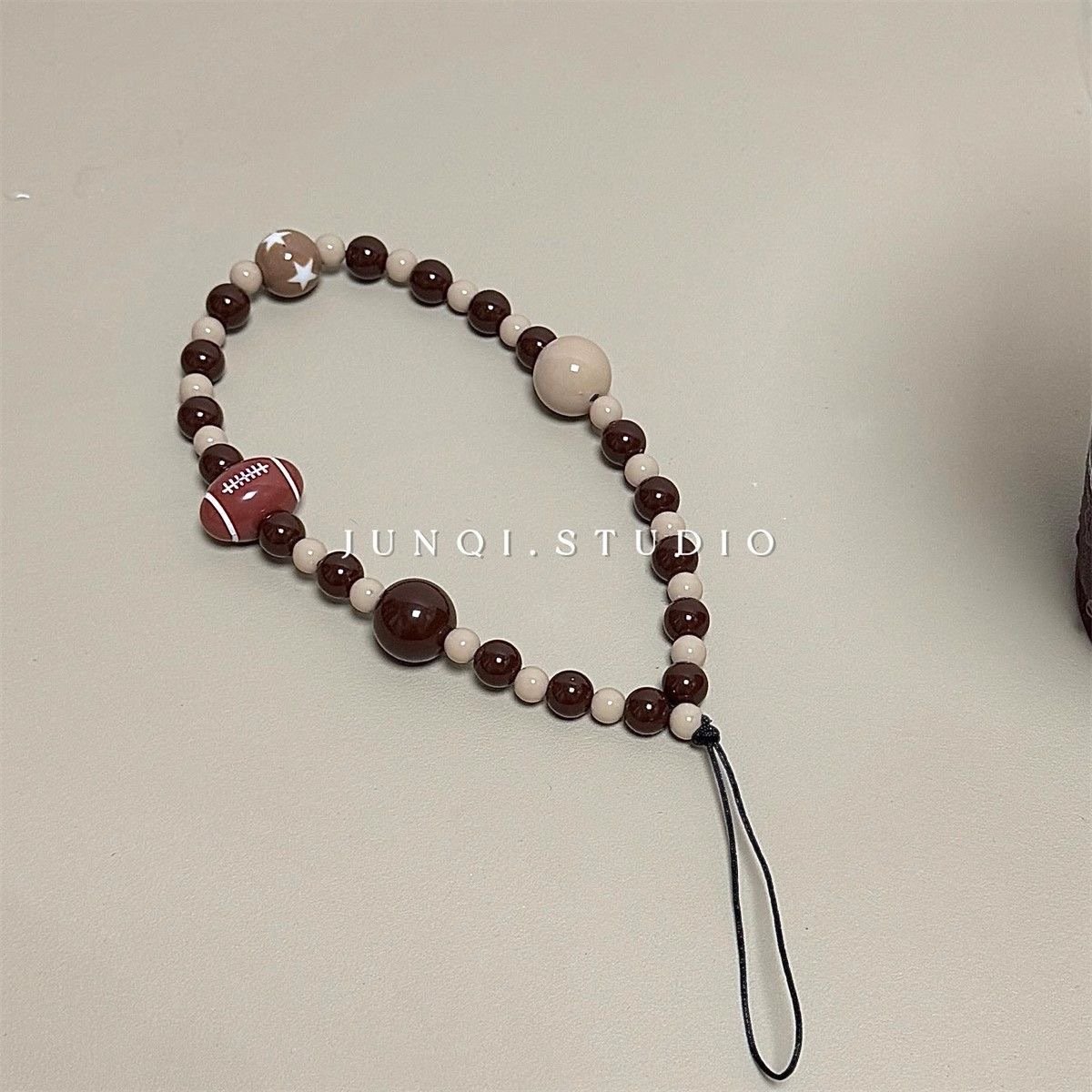 ins Brown football beaded chain for mobile phone chain Polaroid ccd camera lashes for phone strap