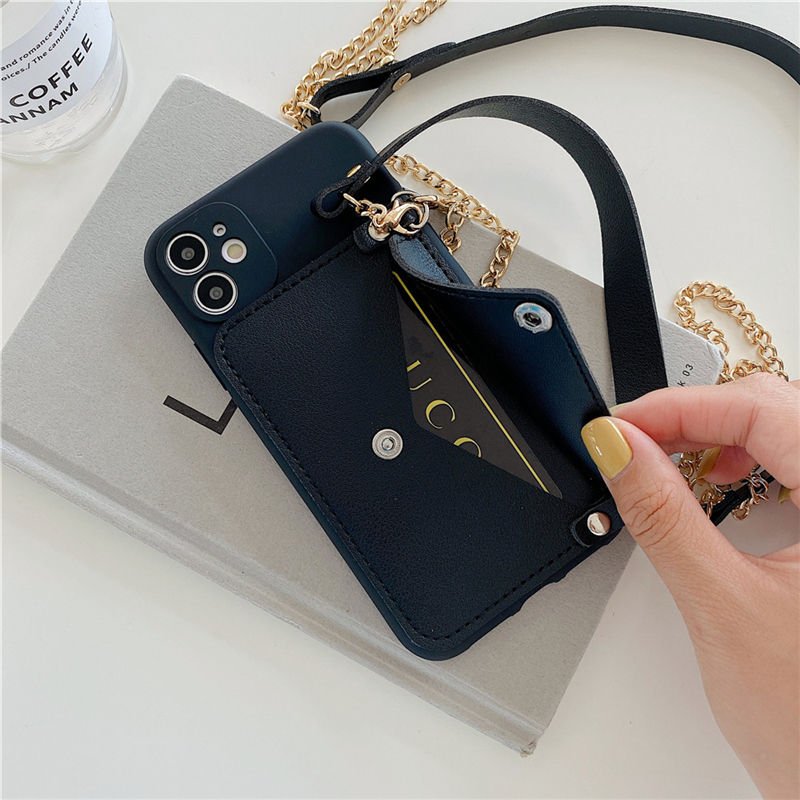 Leather Wallet Bag Luxury TPU Mobile Accessories Back Cover Phone Case For iPhone 15 14 13 12 11 Pro With Hand Strap